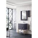 James Martin Milan 23.6" Single Vanity Cabinet Modern Gray Glossy Radiant Gold with Glossy White Composite Top 801V23.6MGGRGDGW