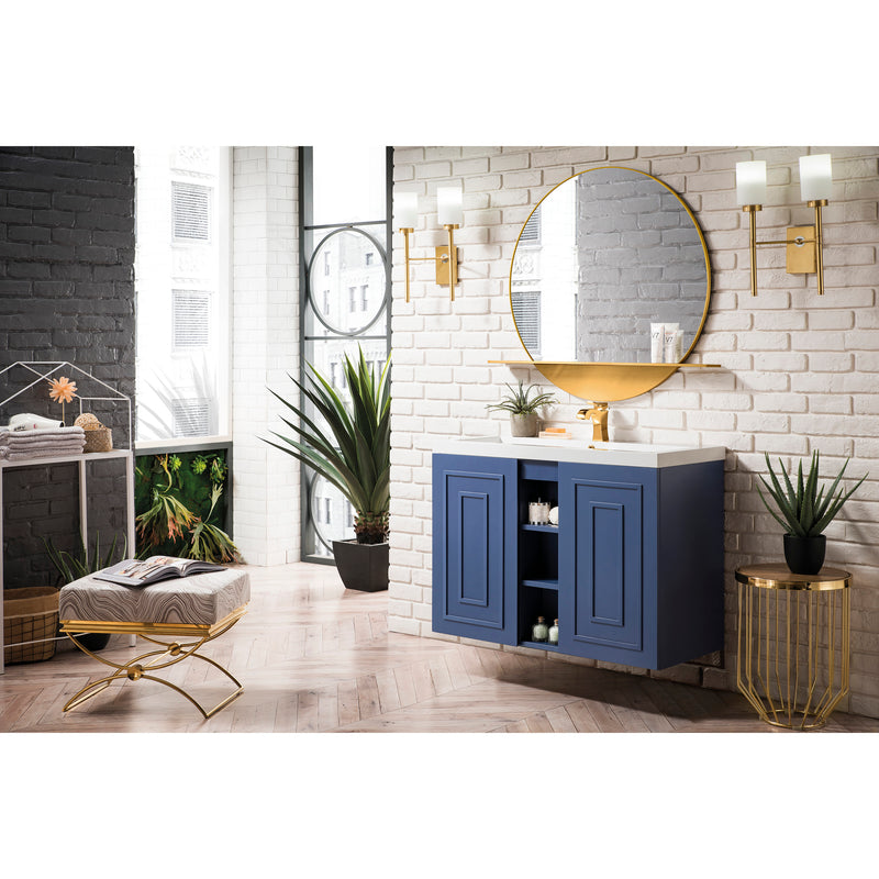 James Martin Alicante' 39.5" Single Vanity Cabinet Azure Blue with White Glossy Resin Countertop E110-V39.5-AZB-WG