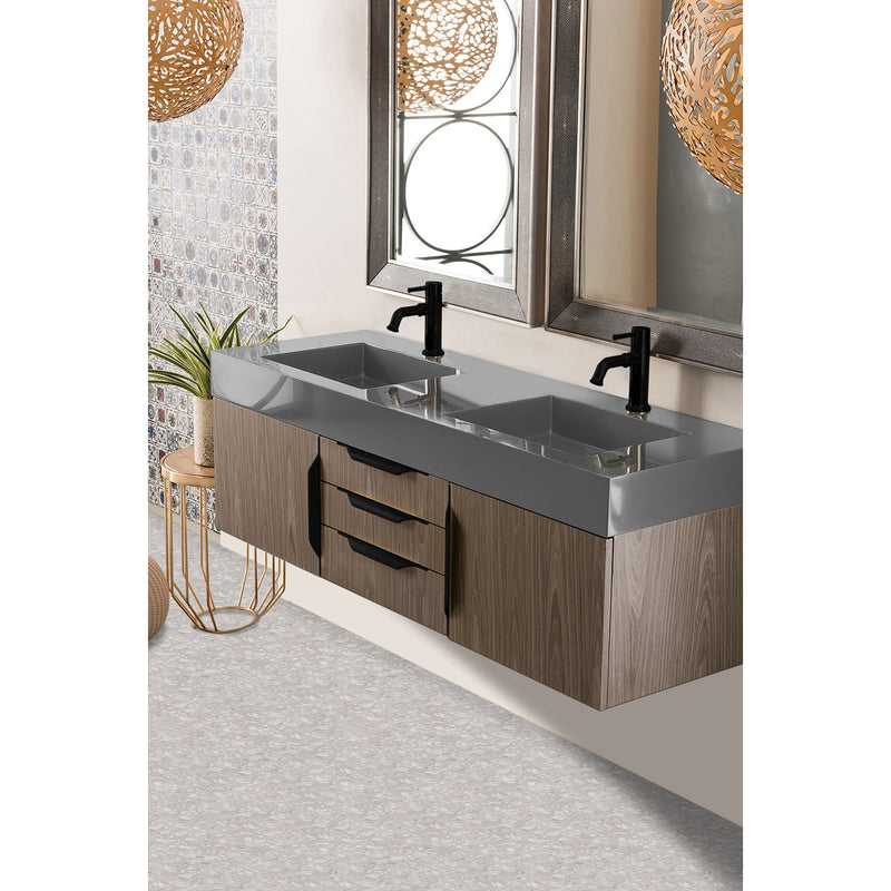 James Martin Mercer Island 59" Double Vanity Ash Gray Matte Black with Dusk Gray Glossy Composite Top 389-V59D-AGR-MB-DGG