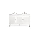 James Martin Athens 60" Double Vanity Cabinet Glossy White with 3 cm Classic White Quartz Top E645-V60D-GW-3CLW