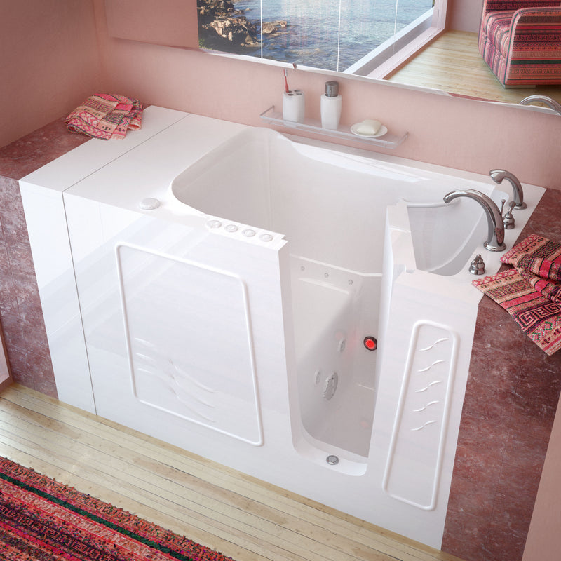 MediTub Walk-In 30" x 53" Right Drain White Whirlpool and Air Jetted Walk-In Bathtub