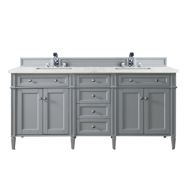 James Martin Brittany 72" Urban Gray Double Vanity with 3 cm Eternal Jasmine Pearl Quartz Top 650-V72-UGR-3EJP