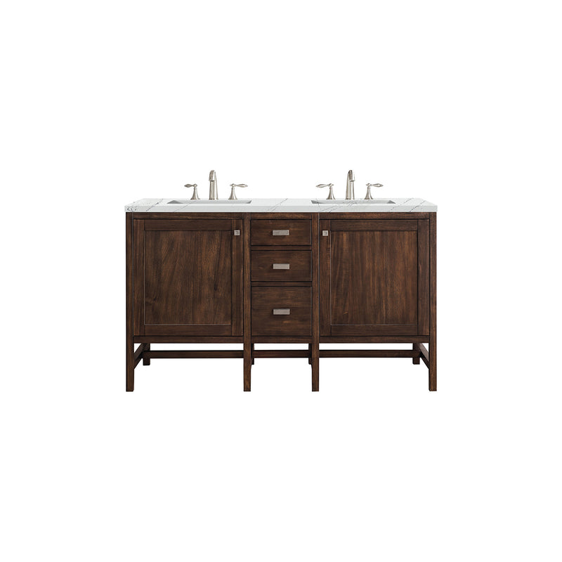 James Martin Addison 60" Double Vanity Cabinet Mid Century Acacia with 3 cm Ethereal Noctis Quartz Top E444-V60D-MCA-3ENC