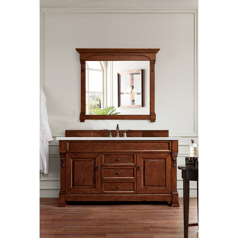 James Martin Brookfield 60" Warm Cherry Single Vanity with 3 cm Ethereal Noctis Quartz Top 147-114-5381-3ENC