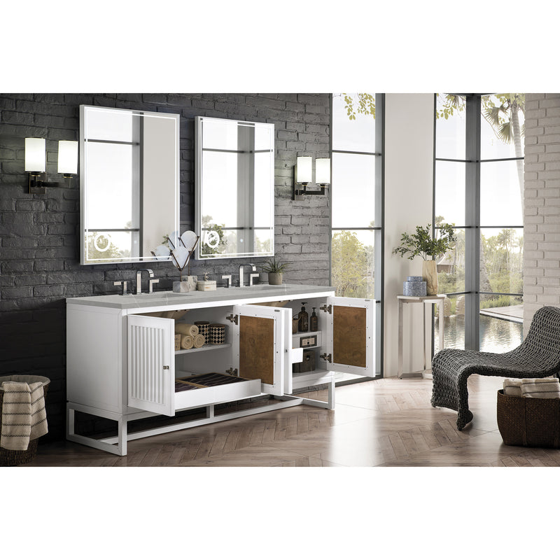 James Martin Athens 72" Double Vanity Cabinet Glossy White with 3 cm Eternal Serena Top E645-V72-GW-3ESR