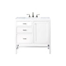 James Martin Addison 36" Single Vanity Cabinet Glossy White with 3 cm Carrara White Top E444-V36-GW-3CAR