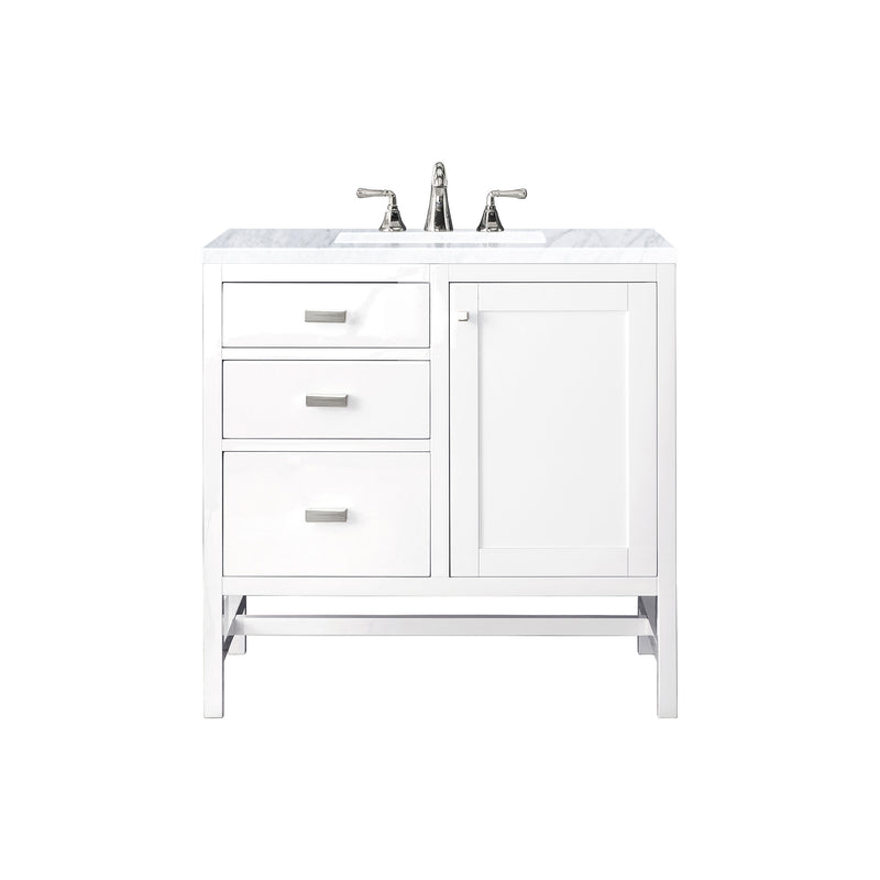 James Martin Addison 36" Single Vanity Cabinet Glossy White with 3 cm Carrara White Top E444-V36-GW-3CAR