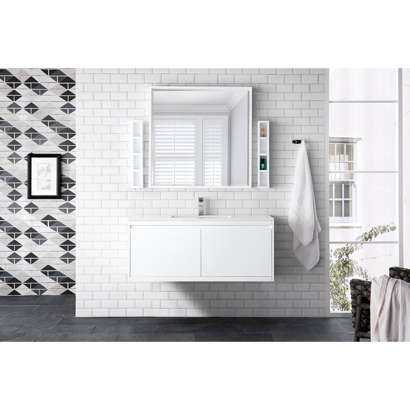 James Martin Milan 47.3" Single Vanity Cabinet Glossy White with Glossy White Composite Top 801V47.3GWGW