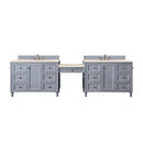 James Martin Copper Cove Encore 122" Double Vanity Set Silver Gray with Makeup Table 3 cm Eternal Marfil Quartz Top 301-V122-SL-DU-3EMR