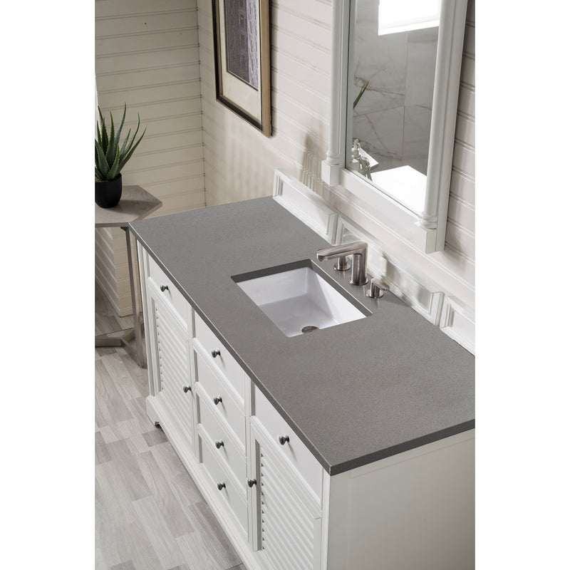 James Martin Savannah 60" Single Vanity Cabinet Bright White with 3 cm Gray Expo Quartz Top 238-104-V60S-BW-3GEX