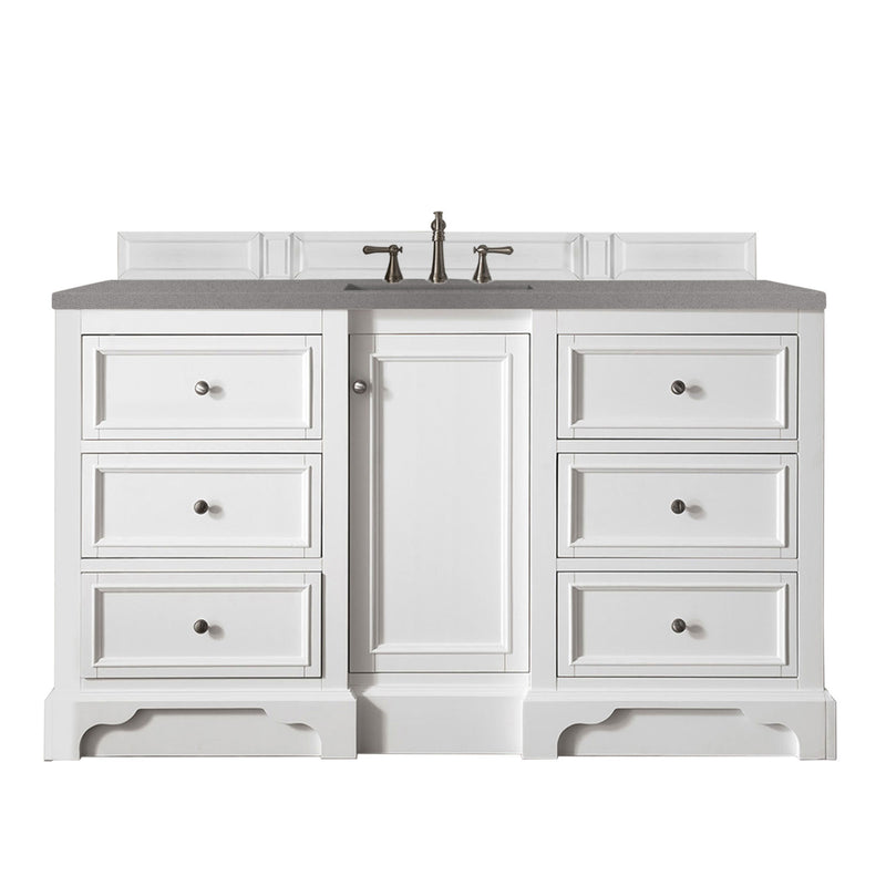 James Martin De Soto 60" Single Vanity Bright White with 3 cm Grey Expo Quartz Top 825-V60S-BW-3GEX