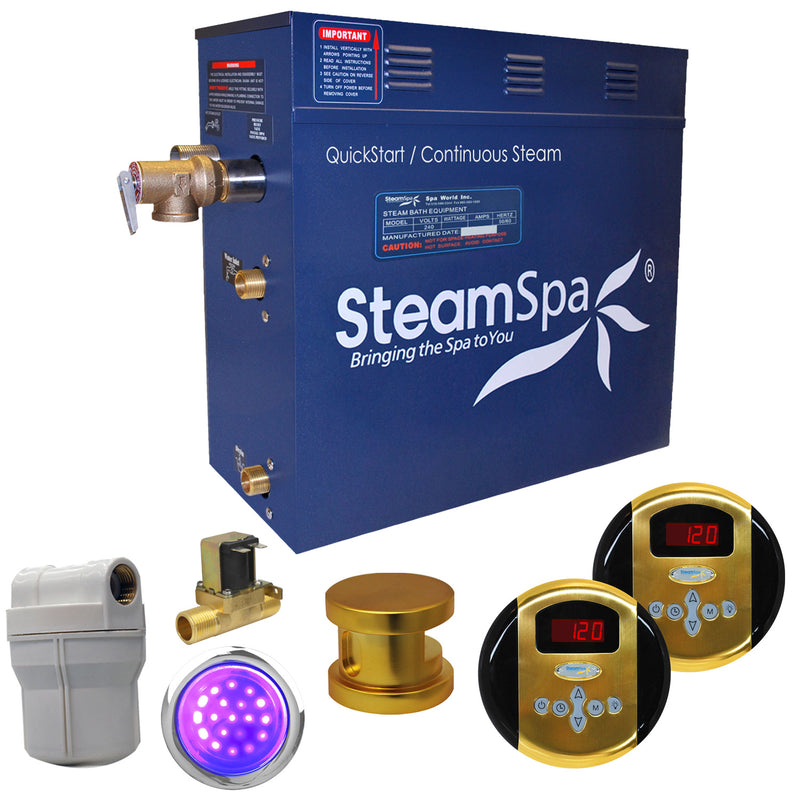 SteamSpa Royal 4.5 KW QuickStart Acu-Steam Bath Generator Package with Built-in Auto Drain in Polished Gold