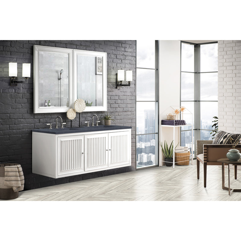 James Martin Athens 60" Double Vanity Cabinet Glossy White with 3 cm Charcoal Soapstone Quartz Top E645-V60D-GW-3CSP