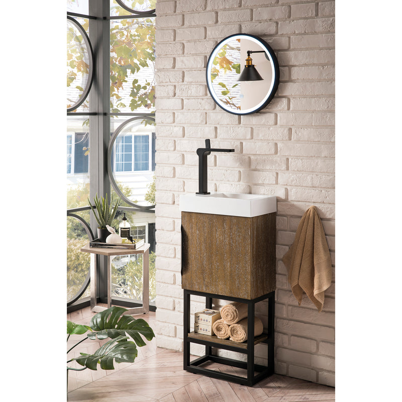 James Martin Columbia 16" Single Vanity Cabinet Latte Oak Matte Black with White Glossy Resin Countertop 388-V16-LTO-MBK-WG