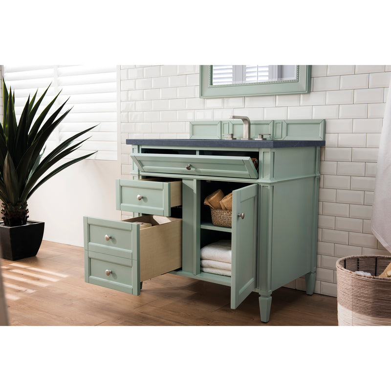 James Martin Brittany 36" Sage Green Single Vanity with 3 cm Charcoal Soapstone Quartz Top 650-V36-SGR-3CSP