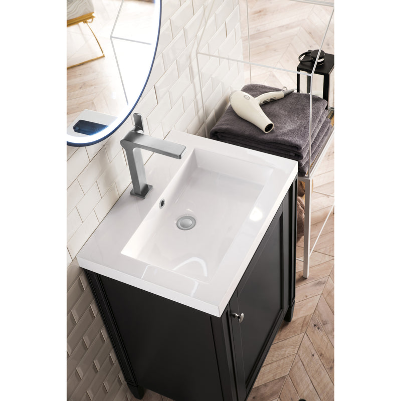 James Martin Britannia 24" Single Vanity Cabinet Black Onyx with White Glossy Resin Countertop E652-V24-BKO-WG