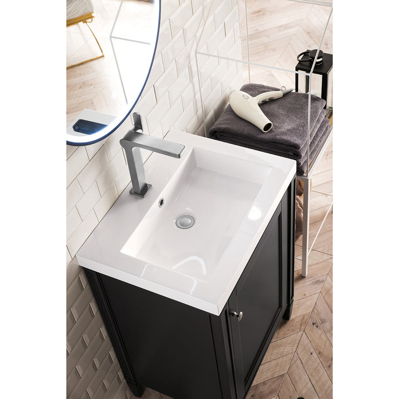 James Martin Britannia 24" Single Vanity Cabinet Black Onyx with White Glossy Composite Countertop E652V24BKOWG