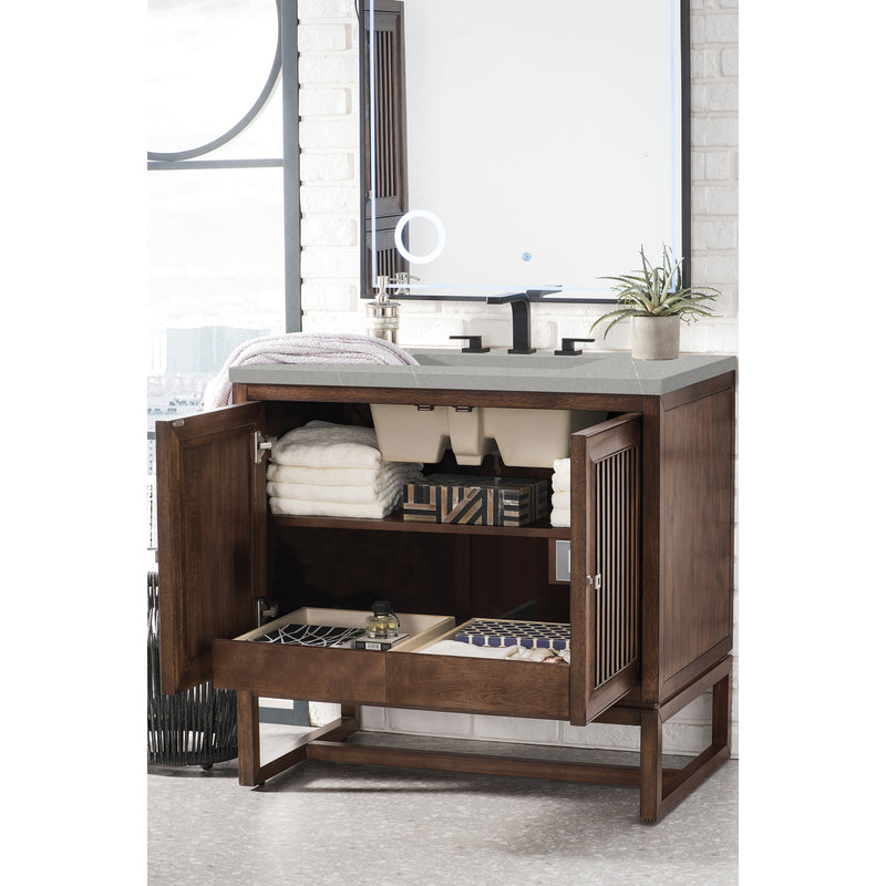 James Martin Athens 36" Single Vanity Cabinet Mid Century Acacia with 3 cm Eternal Serena Top E645-V36-MCA-3ESR