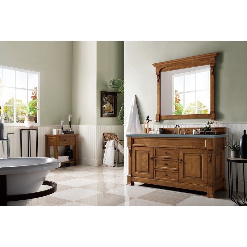 James Martin Brookfield 60" Country Oak Single Vanity with 3 cm Cala Blue Quartz Top 147-114-5371-3CBL