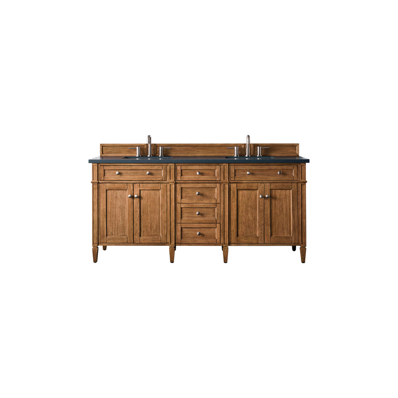 James Martin Brittany 72" Saddle Brown Double Vanity with 3 cm Charcoal Soapstone Quartz Top 650-V72-SBR-3CSP