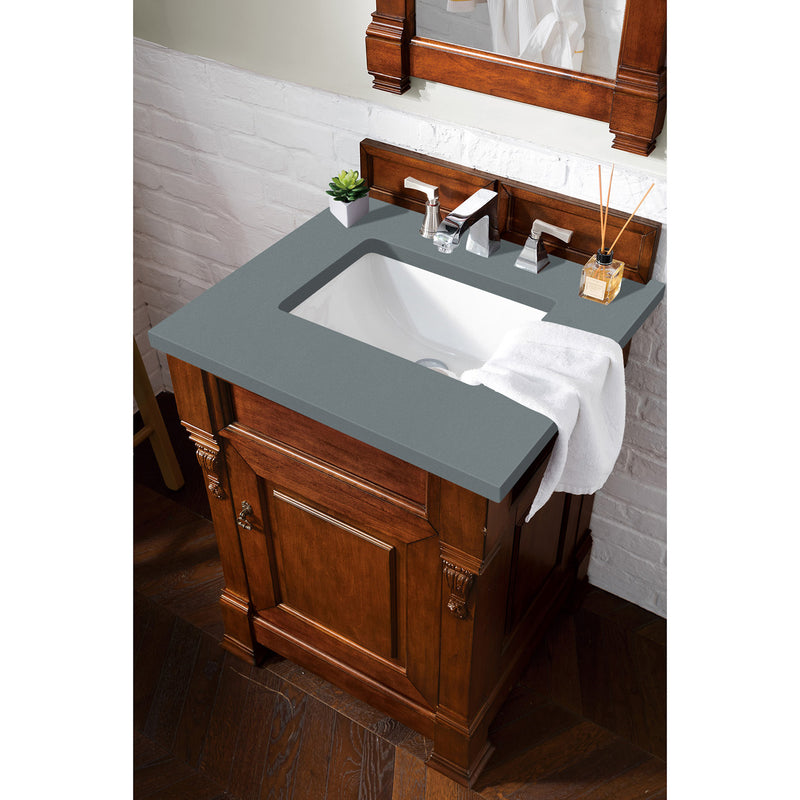 James Martin Brookfield 26" Warm Cherry Single Vanity with 3 cm Cala Blue Quartz Top 147-114-V26-WCH-3CBL