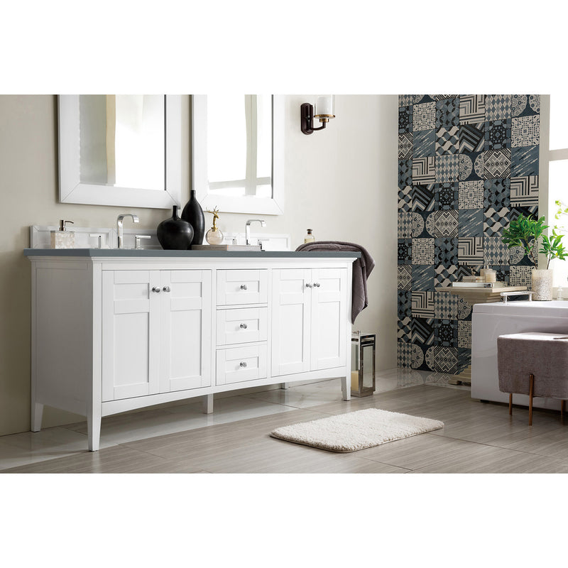 James Martin Palisades 72" Double Vanity Bright White with 3 cm Cala Blue Quartz Top 527-V72-BW-3CBL