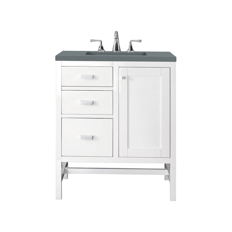 James Martin Addison 30" Single Vanity Cabinet Glossy White with 3 cm Cala Blue Top E444-V30-GW-3CBL