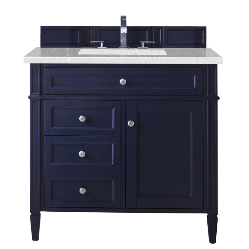 James Martin Brittany 36" Victory Blue Single Vanity with 3 cm Eternal Serena Quartz Top 650-V36-VBL-3ESR