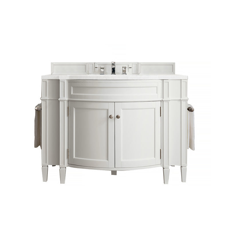 James Martin Brittany 46" Single Vanity Bright White with 3 cm Classic White Quartz Top 650-V46R-BW-CLW