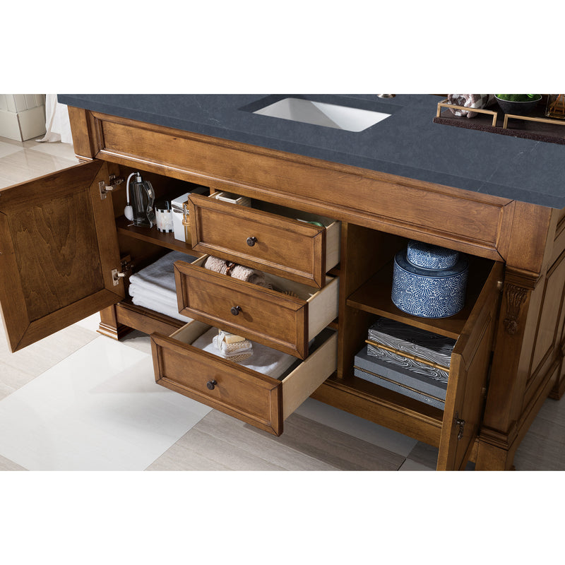 James Martin Brookfield 60" Country Oak Single Vanity with 3 cm Charcoal Soapstone Quartz Top 147-114-5371-3CSP