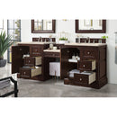 James Martin De Soto 82" Double Vanity Set Burnished Mahogany with Makeup Table 3 cm Eternal Marfil Quartz Top 825-V82-BNM-DU-EMR