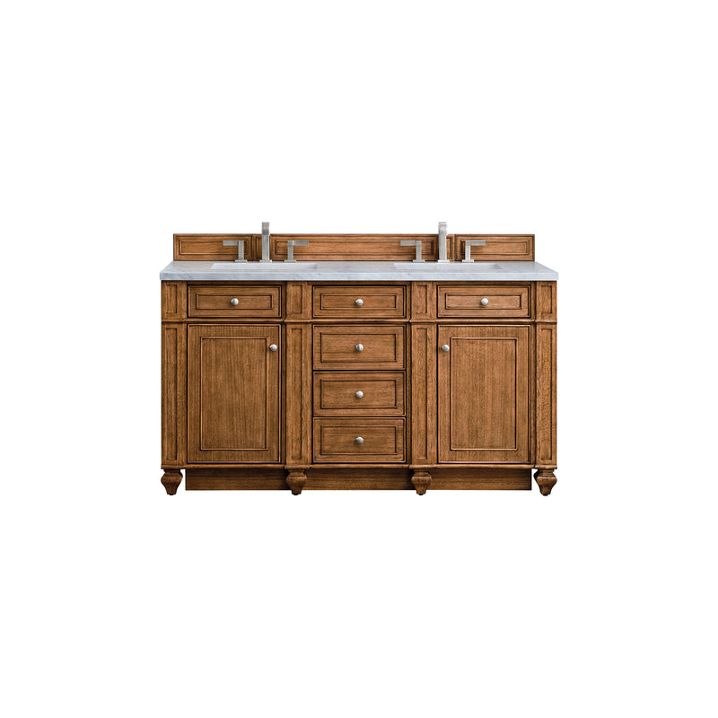 James Martin Bristol 60" Double Vanity Saddle Brown with 3 cm Arctic Fall Solid Surface Top 157-V60D-SBR-3AF