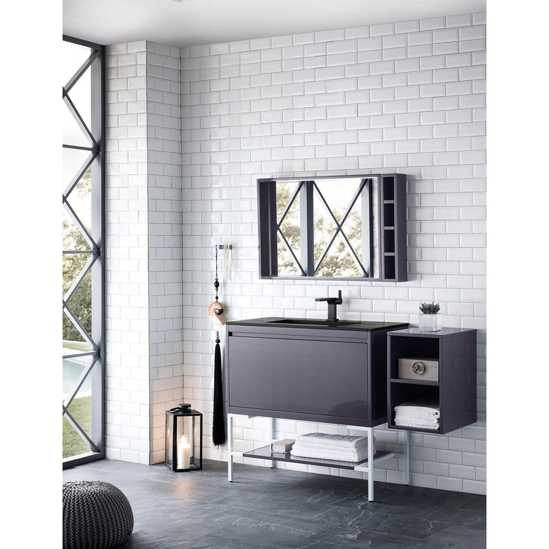 James Martin Milan 35.4" Single Vanity Cabinet Modern Gray Glossy Glossy White with Charcoal Black Composite Top 801V35.4MGGGWCHB