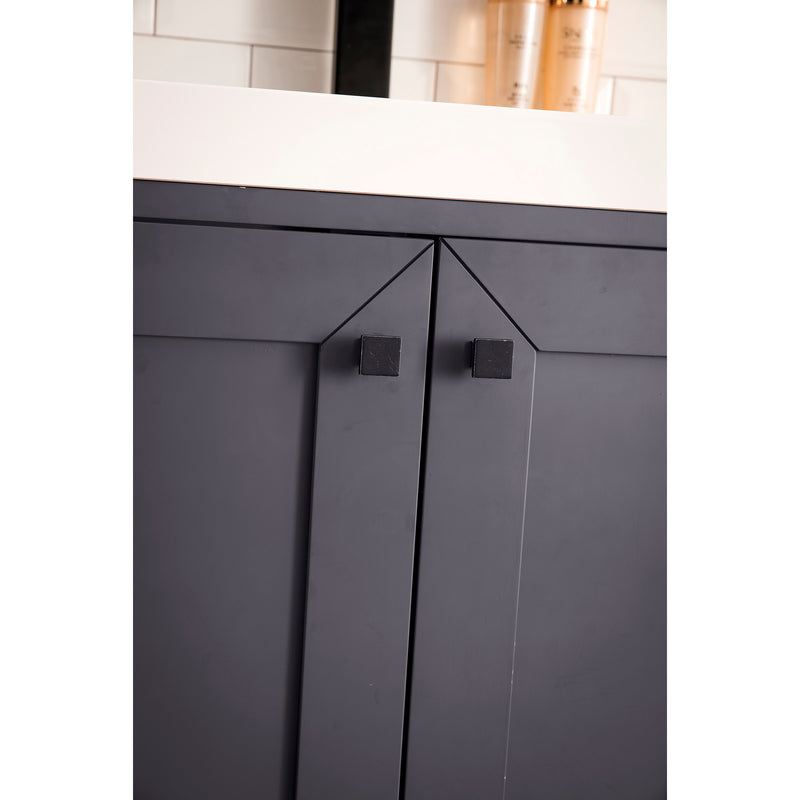 James Martin Chianti 20" Single Vanity Cabinet Mineral Gray Matte Black with White Glossy Resin Countertop E303-V20-MG-MBK-WG