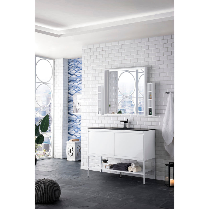 James Martin Milan 47.3" Single Vanity Cabinet Glossy White Glossy White with Charcoal Black Composite Top 801V47.3GWGWCHB