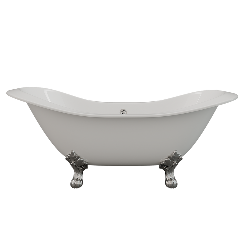 Cambridge Plumbing Cast Iron Double Ended Slipper Tub 71"x30", No Drillings and PC Feet