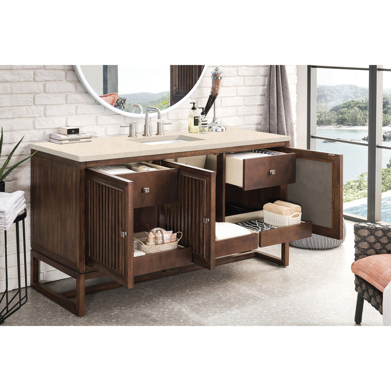 James Martin Athens 60" Single Vanity Cabinet Mid Century Acacia with 3 cm Eternal Marfil Top E645-V60S-MCA-3EMR