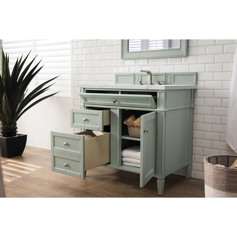 James Martin Brittany 36" Sage Green Single Vanity with 3 cm Ethereal Noctis Quartz Top 650-V36-SGR-3ENC