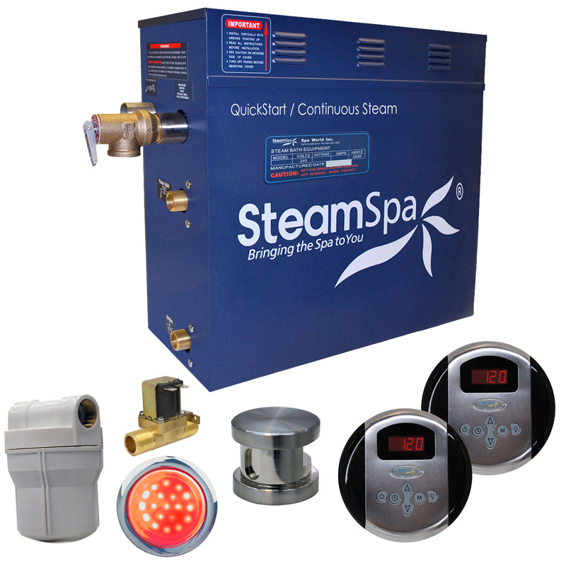 SteamSpa Royal 9 KW QuickStart Acu-Steam Bath Generator Package with Built-in Auto Drain in Brushed Nickel