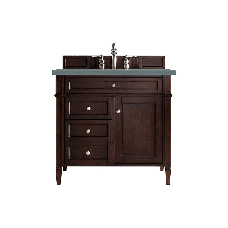 James Martin Brittany 36" Burnished Mahogany Single Vanity with 3 cm Cala Blue Quartz Top 650-V36-BNM-3CBL