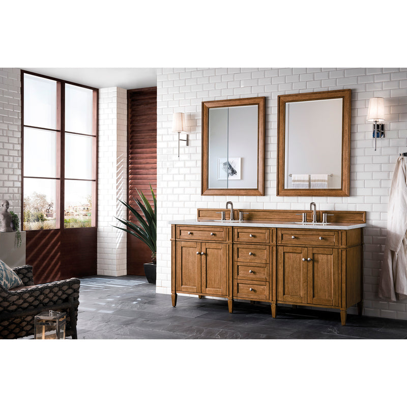 James Martin Brittany 72" Saddle Brown Double Vanity with 3 cm Arctic Fall Solid Surface Top 650-V72-SBR-3AF