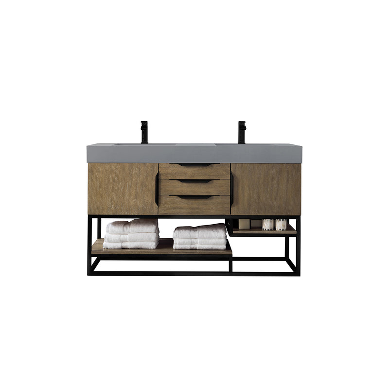 James Martin Columbia 59" Double Vanity Latte Oak Matte Black with Dusk Grey Glossy Composite Top 388-V59D-LTO-MB-DGG