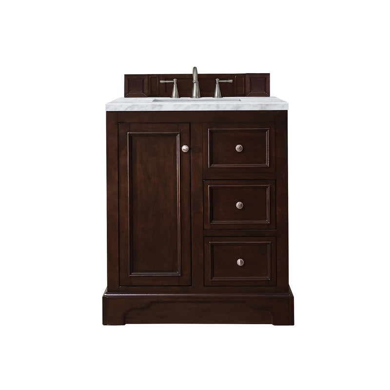 James Martin De Soto 30" Single Vanity Burnished Mahogany with 3 cm Carrara Marble Top 825-V30-BNM-3CAR