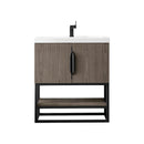 James Martin Columbia 31.5" Single Vanity Cabinet Ash Gray Matte Black with White Glossy Resin Countertop 388-V31.5-AGR-MBK-WG