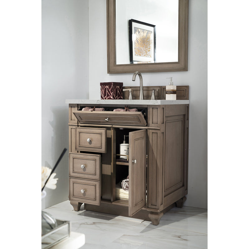 James Martin Bristol 30" Single Vanity Whitewashed Walnut with 3 cm Eternal Jasmine Pearl Quartz Top 157-V30-WW-3EJP