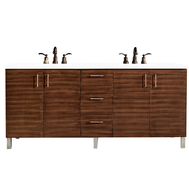 James Martin Metropolitan 72" Double Vanity American Walnut with 3 cm Classic White Quartz Top 850-V72-AWT-3CLW