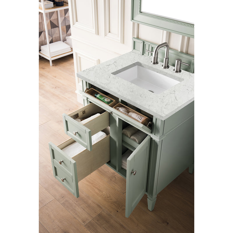 James Martin Brittany 30" Single Vanity Sage Green with 3 cm Eternal Jasmine Pearl Quartz Top 650-V30-SGR-3EJP