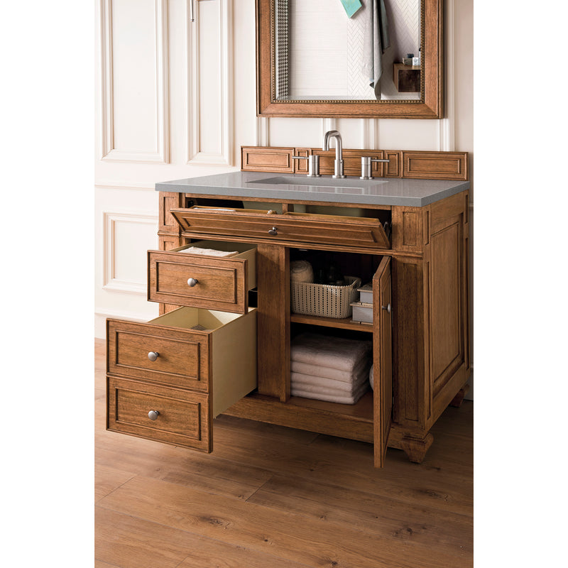 James Martin Bristol 36" Single Vanity Saddle Brown with 3 cm Gray Expo Quartz Top 157-V36-SBR-3GEX