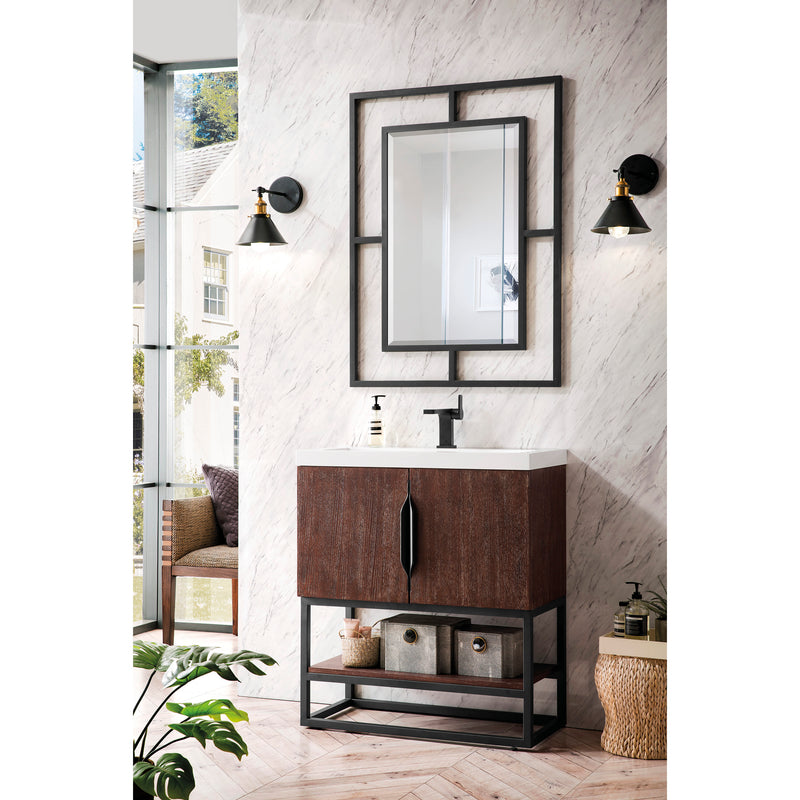 James Martin Columbia 31.5" Single Vanity Cabinet Coffee Oak Matte Black with White Glossy Resin Countertop 388-V31.5-CFO-MBK-WG