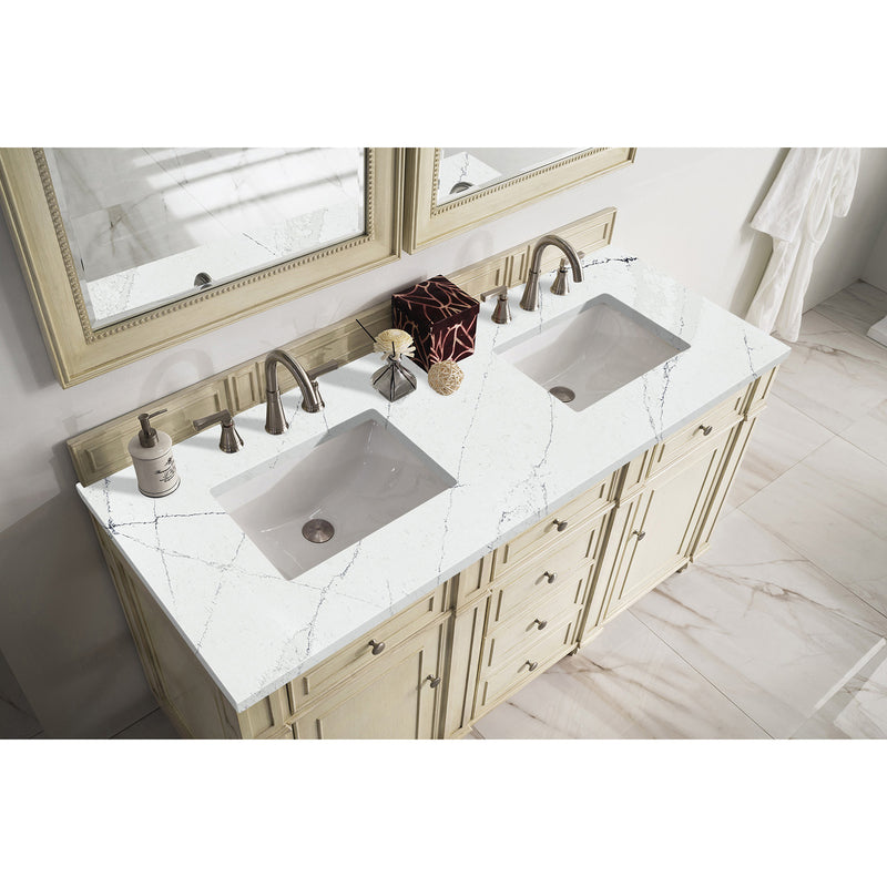 James Martin Bristol 60" Double Vanity Vintage Vanilla with 3 cm Ethereal Noctis Quartz Top 157-V60D-VV-3ENC